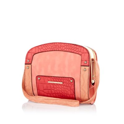 Pink contrast croc panel mini frame bag