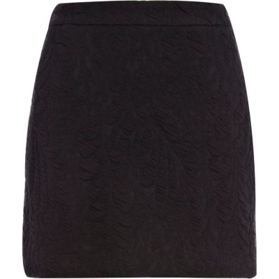 Black textured jacquard mini skirt