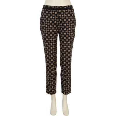 Black poppy print cigarette trousers