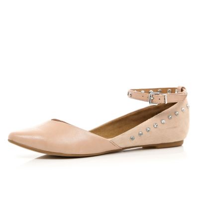 Pink diamante ankle strap ballet pumps