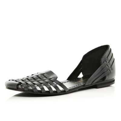 Black two-part woven sandal slippers