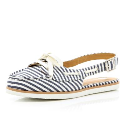 Navy stripe sling back boat shoes