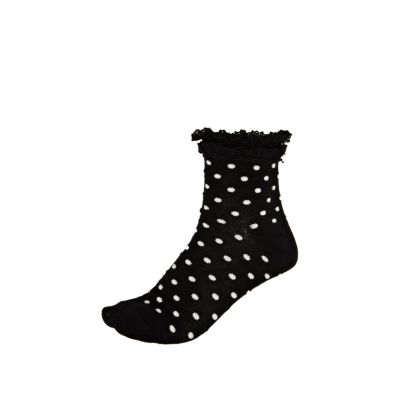 Black polka dot lace frill ankle socks