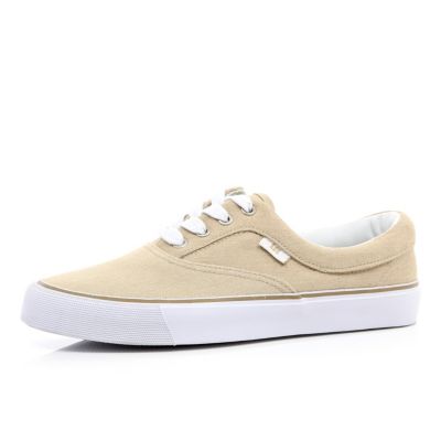 Beige canvas lace up trainers 