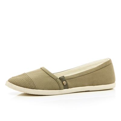 Khaki stud slip on pumps