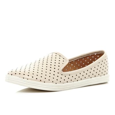 Beige perforated sporty slipper shoes