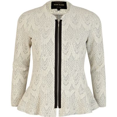 Cream lace jacquard peplum jacket