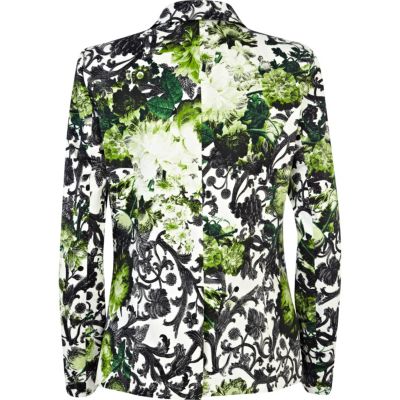 Green floral print blazer