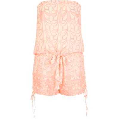 Pink print strapless playsuit