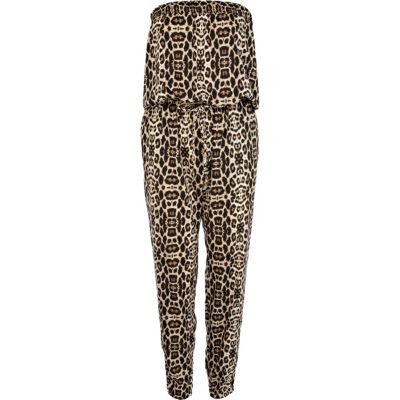 Brown animal print strapless jumpsuit