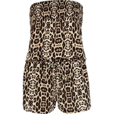 Brown leopard print strapless playsuit