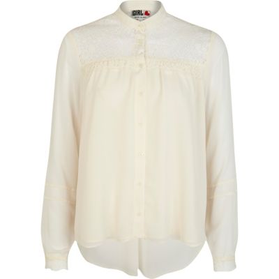 Cream Chelsea Girl lace yoke blouse