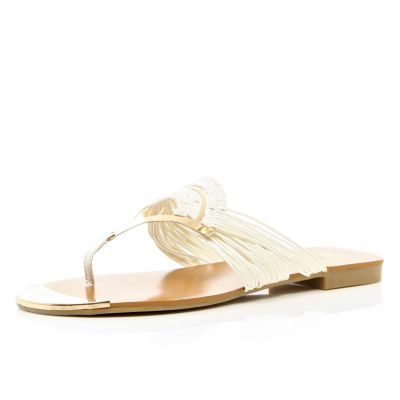 White metal fan toe post sandals
