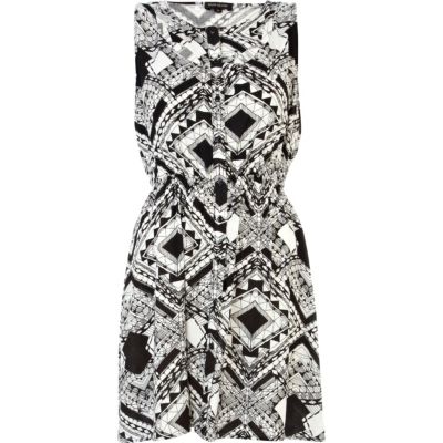 Black print sleeveless aztec cut out dress