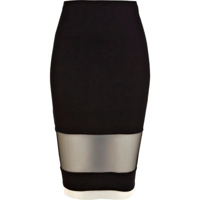Black mesh insert pencil tube skirt