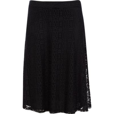 Black burnout lace midi skirt 