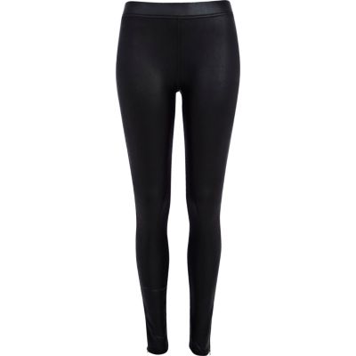 Black high shine zipped leggings