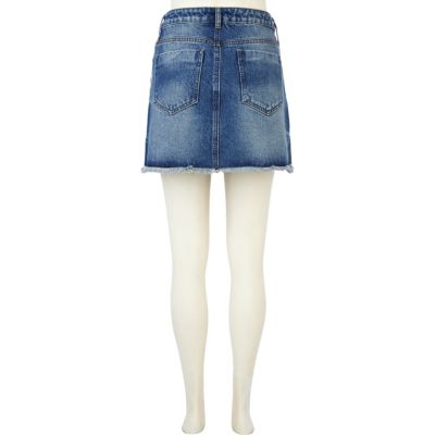 Mid wash aztec embroidered denim skirt