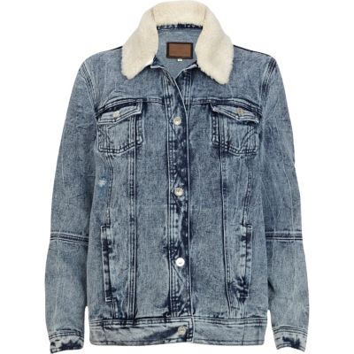 Light wash distressed denim jacket