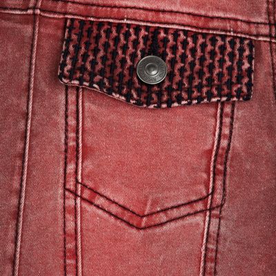 Red faded embroidered pocket denim jacket