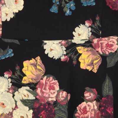 Black floral print sleeveless peplum top