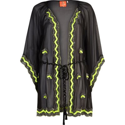 Black Pacha fluro beaded wrap kimono 