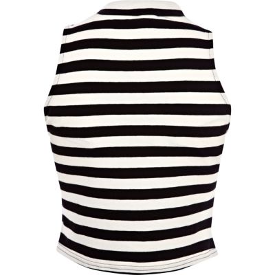 Black and white stripe turtle neck crop top