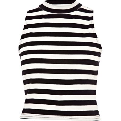 Black and white stripe turtle neck crop top