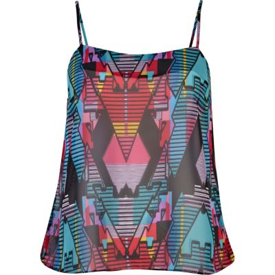 Purple geometric print swing cami top
