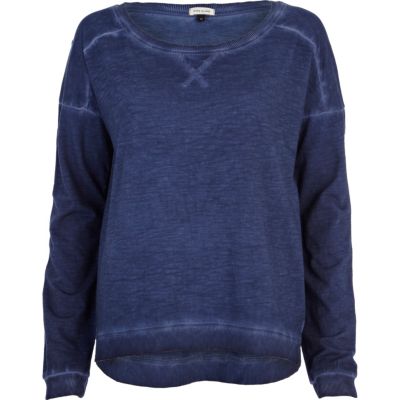 Blue washed dip hem dolman top