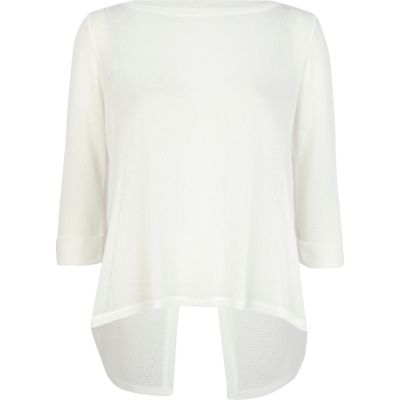 White fine knit open back top