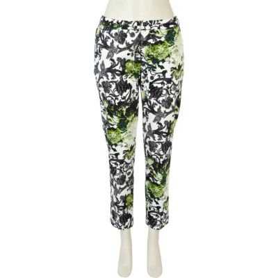 Green floral print cigarette trousers