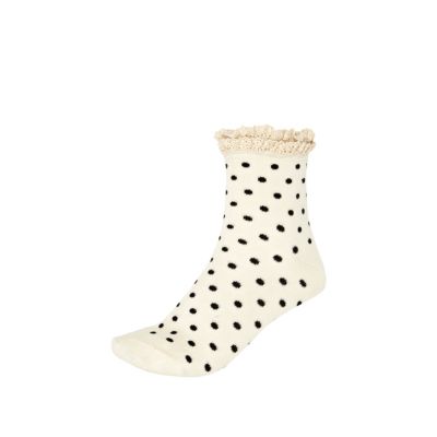 Cream polka dot lace frill ankle socks