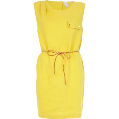 Yellow linen sleeveless swing dress