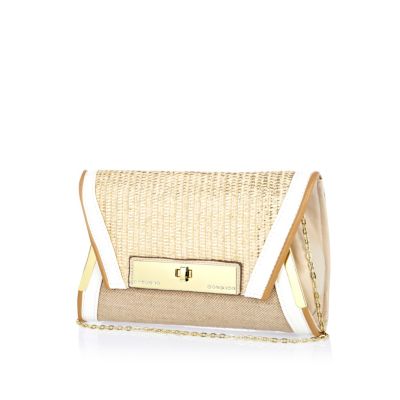 Gold contrast woven panel envelope clutch bag