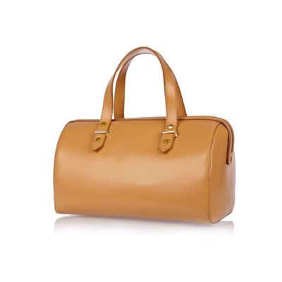 Peach structured leather bowler bag