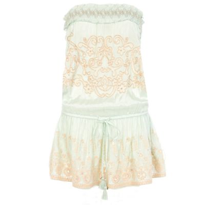 Green Pacha embroidered drop waist dress