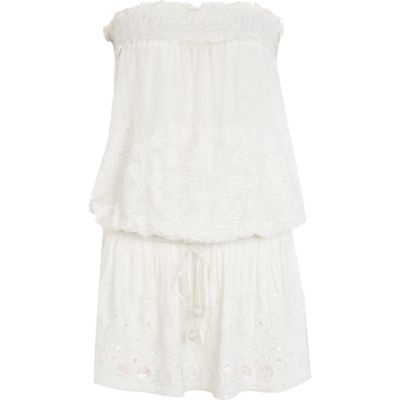 White Pacha embroidered strapless dress