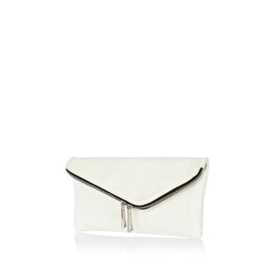 White snake asymmetric zip clutch bag