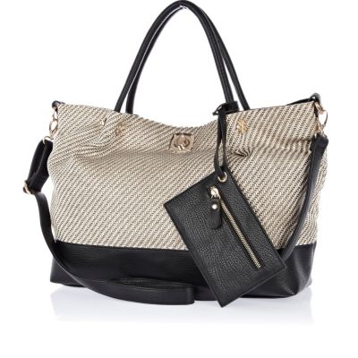 Black woven beach bag