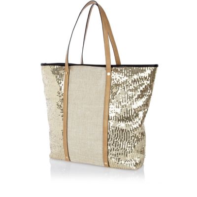Gold sequin panel beach bag