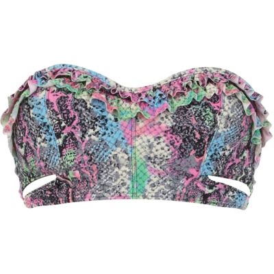 Purple python print bustier bikini top