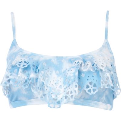 Blue print broderie anglaise bikini top