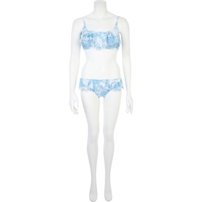 Blue print broderie anglaise bikini bottoms