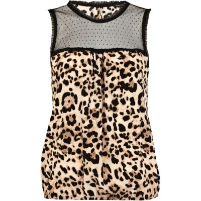 Brown leopard print sleeveless top