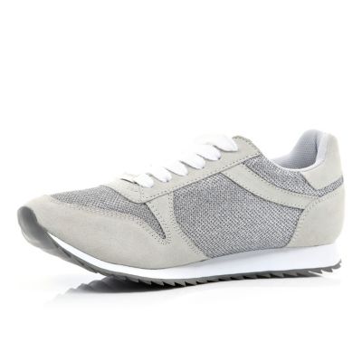 Beige panel lace up trainers