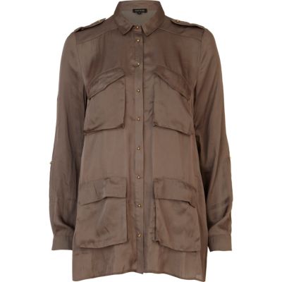 Khaki long sleeve military shirt