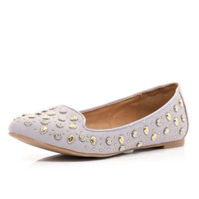 Grey skull stud slipper shoes