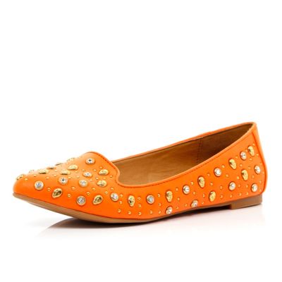 Orange skull studded slipper shoes