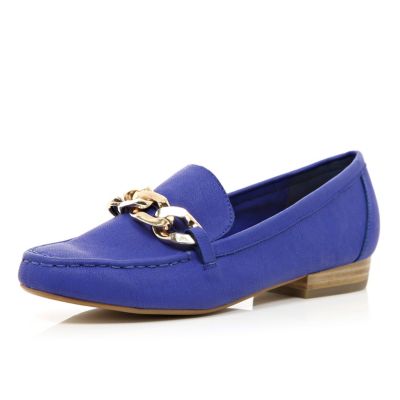 Bright blue chain front loafers